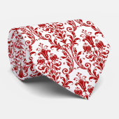 Red White Floral Damask Stropdas (Opgerold)
