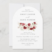 Red & White Floral Elegance Wedding Invitation Kaart (Voorkant)