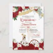 Red White Floral Elegant Gold Charro Quinceanera Kaart (Voorkant)