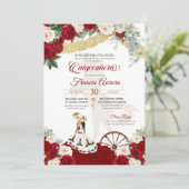 Red White Floral Elegant Gold Charro Quinceanera Kaart (Staand voorkant)
