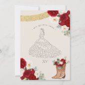 Red White Floral Elegant Gold Charro Quinceanera Kaart (Achterkant)