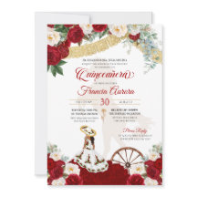 Red White Floral Elegant Gold - Charro Quinceanera