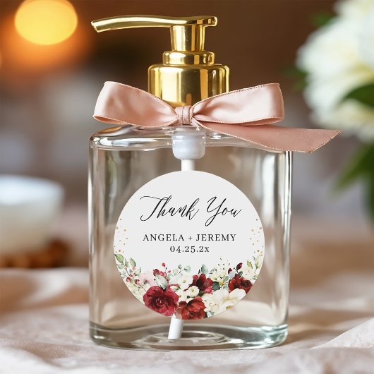 Red White Floral Gold Confetti Weddenschap Bedankt Ronde Sticker