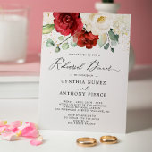 Red White Floral Gold Wedding Rehearsal Dinner Kaart