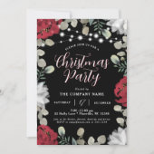 Red White Floral Licht op Black Kerstparty Kaart (Voorkant)