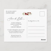 Red White Floral Navy Blue Wedding Save the Date Briefkaart (Achterkant)