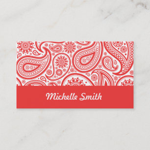 Red White Floral Paisley Pattern Visitekaartje