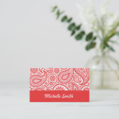 Red White Floral Paisley Pattern Visitekaartje (Staand voorkant)