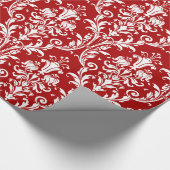 Red White Floral Swirl Damask Cadeaupapier (Hoek)