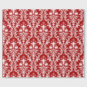 Red White Floral Swirl Damask Cadeaupapier (Vlak)