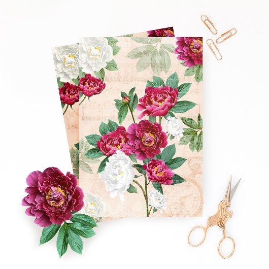 Red & White Florals Muziek & Handschriftenontkoppe Tissuepapier