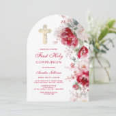 Red White Flowers Arch First Communion Kaart (Staand voorkant)