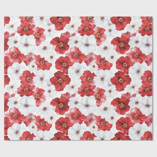 Red White Flowers Christmas Cadeaupapier (Vlak)