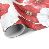 Red White Flowers Christmas Cadeaupapier (Rol Hoek)