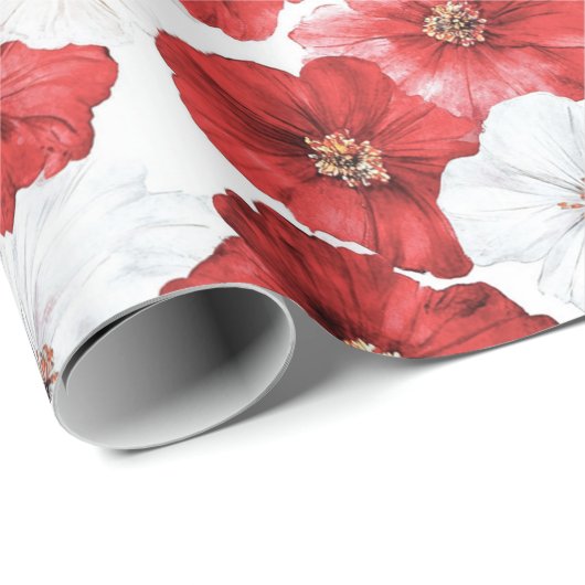 Red White Flowers Christmas Cadeaupapier (Rol Hoek)