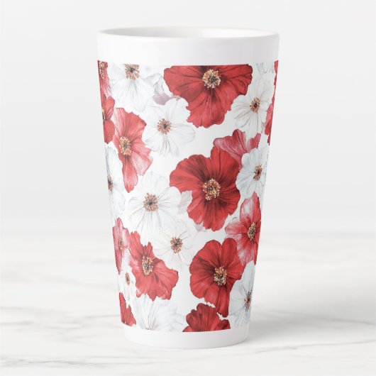 Red White Flowers Latte Mok (Voorkant)