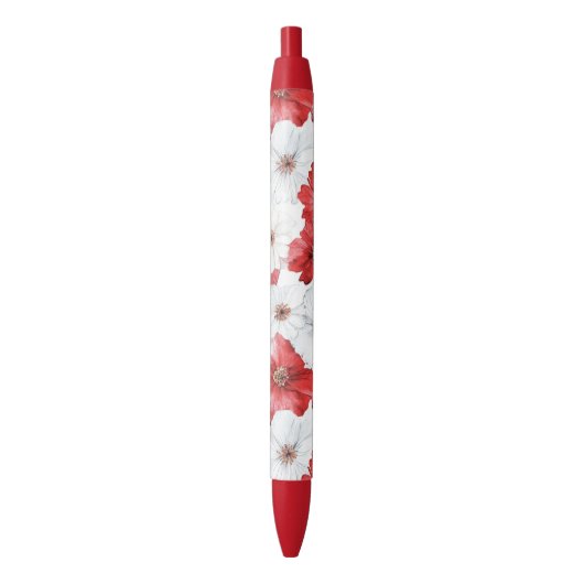 Red White Flowers Wedding Zwarte Inkt Pen (Voorkant Verticaal)