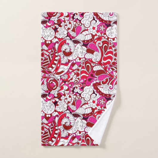 Red White Fuchsia Pink Burgundy Abstract Patroon Bad Handdoek (Handdoek)