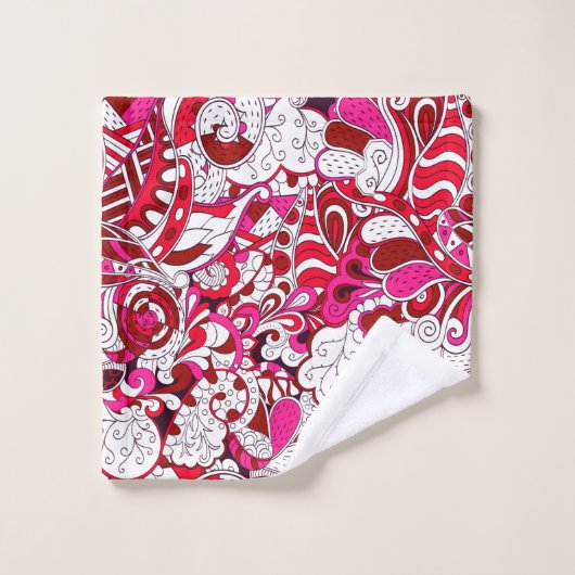 Red White Fuchsia Pink Burgundy Abstract Patroon Bad Handdoek (Wasdoekje)