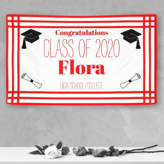 Red White Geometric Graduation Party Spandoek