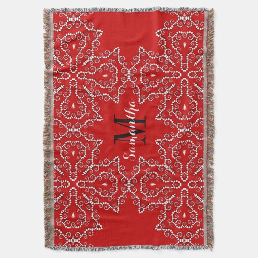 Red White Geometric Maple Woven Throw Blanket Deken (Voorkant Verticaal)