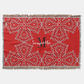 Red White Geometric Maple Woven Throw Blanket Deken