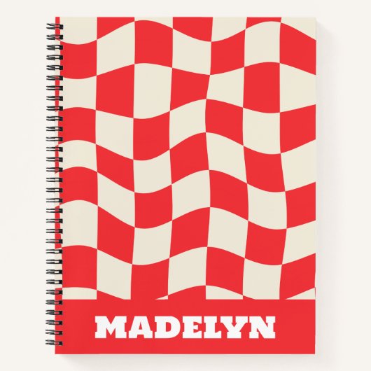 red& white geometric pattern monogram name notitieboek (Voorkant)