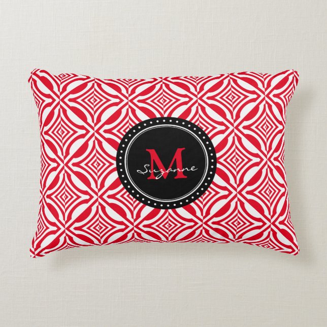 Red White Geometric Reversed Pattern Decoratief Kussen (Voorkant)