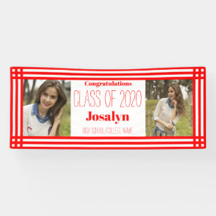 Red White Geometric Two Photos Afstuderen Spandoek