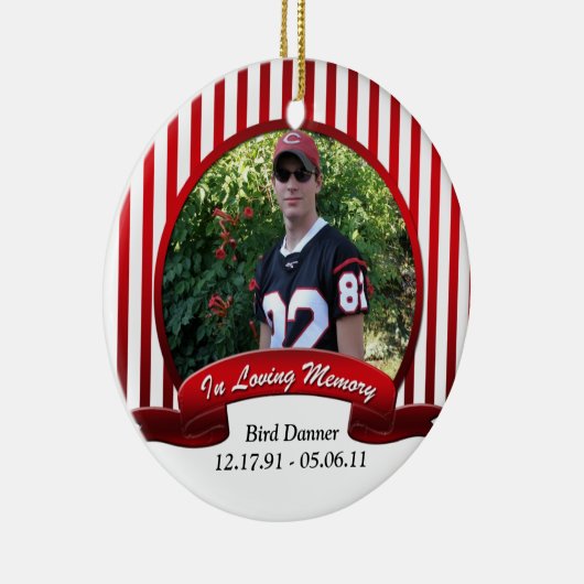 Red White gestript in Loving Memory Ornaming Keramisch Ornament (Rechts)