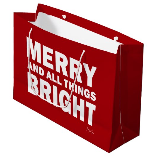 Red & White Gift Bag | Merry & All Things Bright Groot Cadeauzakje (Voorkant Gekanteld)