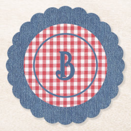 Red & White Gingham, Blue Denim Print, Initial (6) Kartonnen Onderzetters