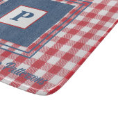 Red & White Gingham Check, Blue Denim Glass Snijplank (Hoek)