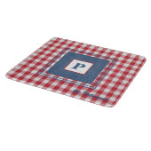 Red & White Gingham Check, Blue Denim Glass Snijplank (Hoek)