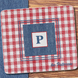Red & White Gingham Check, Blue Denim Glass Snijplank