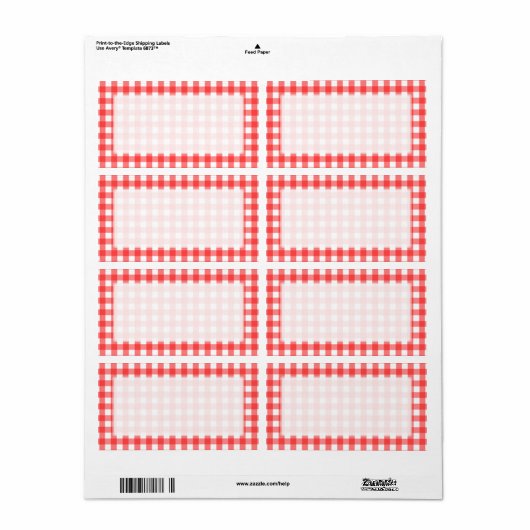 Red White Gingham Check Pattern Etiket (Full Sheet)