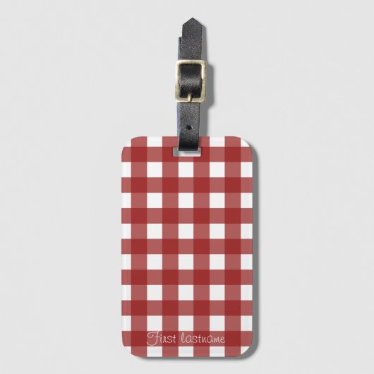 Red White Gingham Check Pset Bagagelabel (Voorkant (verticaal))