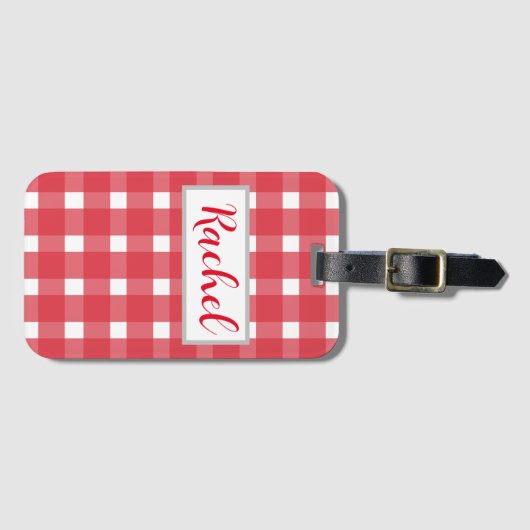 Red White Gingham, gepersonaliseerd Bagagelabel (Voorkant (horizontaal))