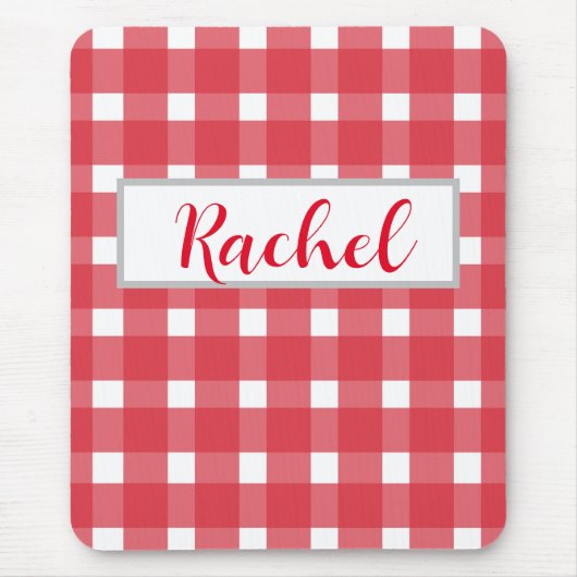 Red White Gingham, gepersonaliseerd Muismat (Voorkant)