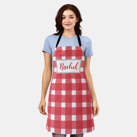 Red White Gingham, gepersonaliseerd Schort (Gedragen)