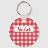 Red White Gingham, gepersonaliseerd Sleutelhanger (Voorkant)