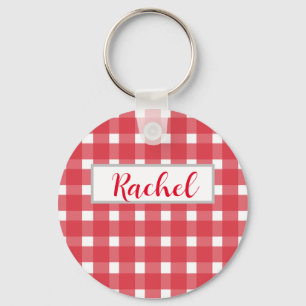 Red White Gingham, gepersonaliseerd Sleutelhanger