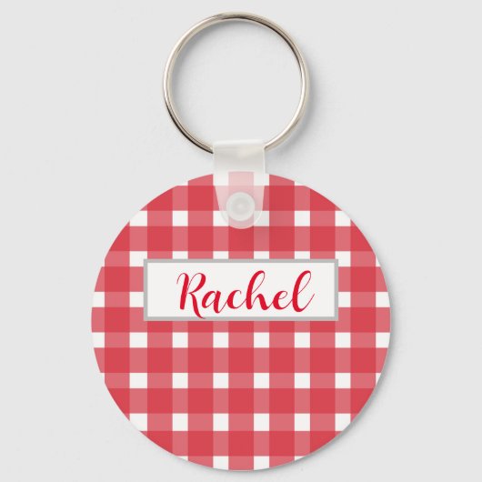 Red White Gingham, gepersonaliseerd Sleutelhanger (Voorkant)