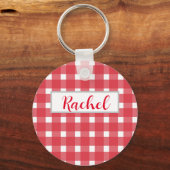 Red White Gingham, gepersonaliseerd Sleutelhanger (Voorkant)