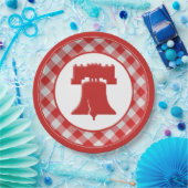 Red/White Gingham Liberty Bell Juli 4de BBQ Partij Papieren Bordje (Feest)