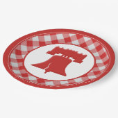 Red/White Gingham Liberty Bell Juli 4de BBQ Partij Papieren Bordje (Gekanteld)
