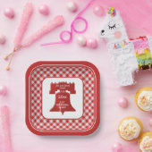 Red White Gingham Liberty Bell Let Freedom Ring Papieren Bordje (Feest)