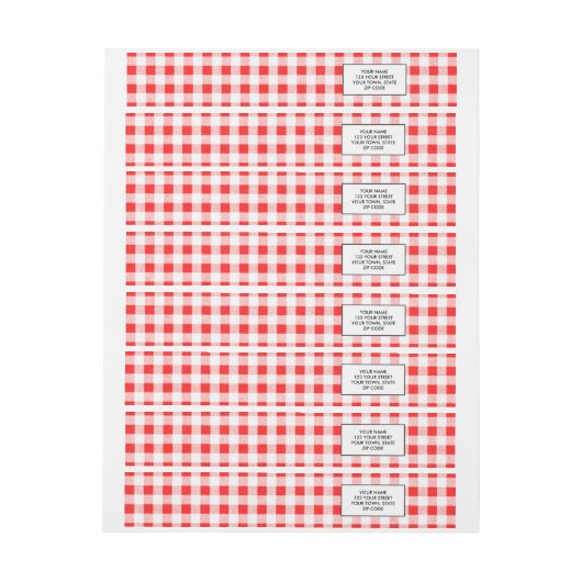 Red White Gingham Pattern Adreslabel Wikkel (Vel)