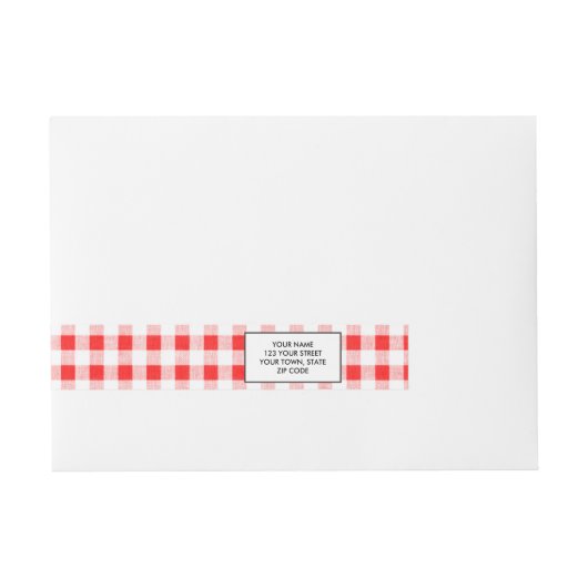 Red White Gingham Pattern Adreslabel Wikkel (Voorkant)