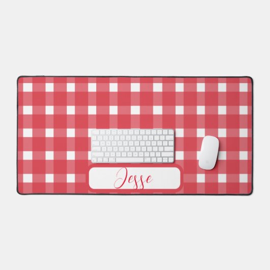 Red White Gingham Pattern Bureaumat (Keyboard & Muis)